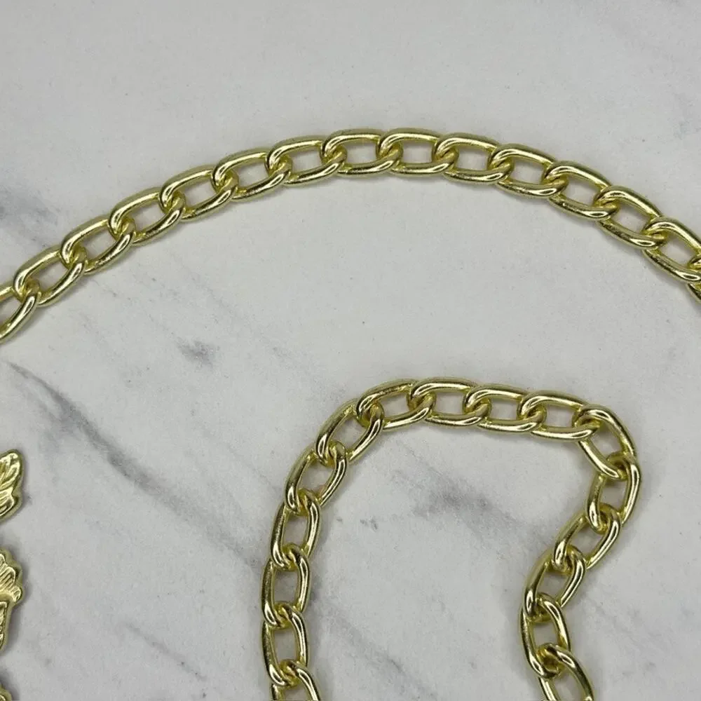 Floral Gold Tone Rose Chain Link Belt One Size (OS) ✨